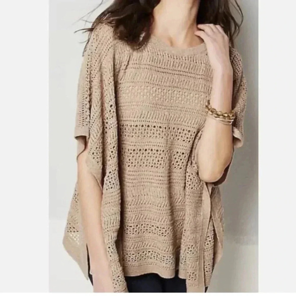 J Jill Oversized Open Knit Poncho Sweater Plus Size XL- 3X Light Tan Khaki Airy - Picture 3 of 12